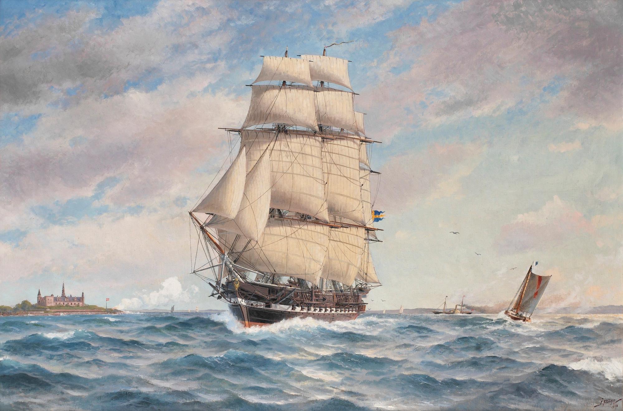 Jacob Hägg, H.M.S. Norrköping off Kronborg Castle at Helsingör.