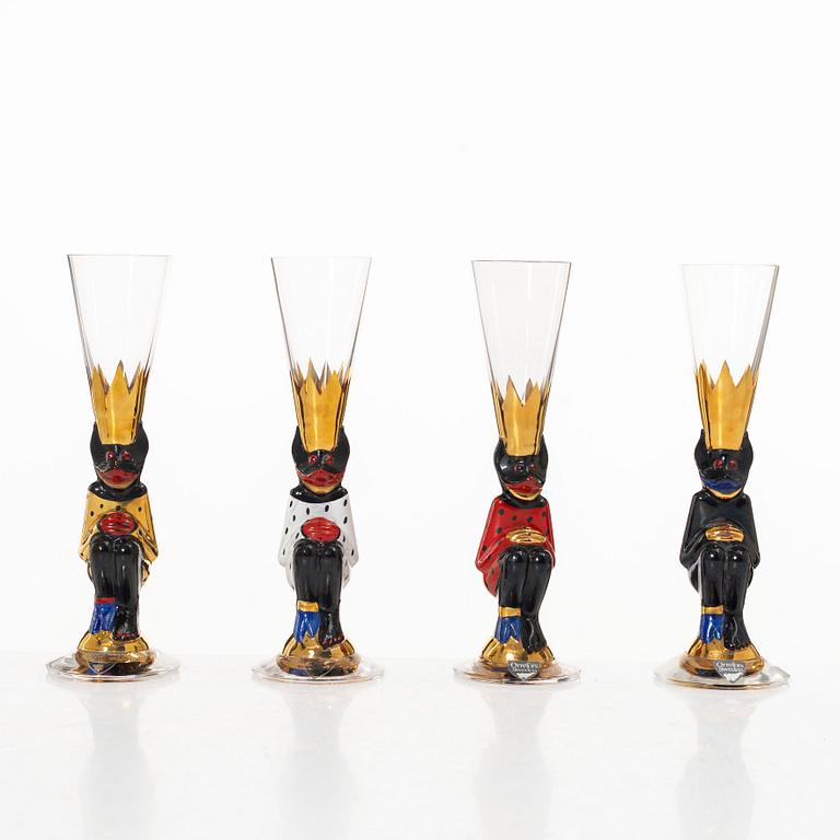 Gunnar Cyrén, snapsglas, 8 st, sk djävulsglas, ur Nobel-servisen, Orrefors.