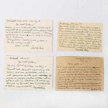 BÉLA BÁRTOK (1881-1945), elva egenhändigt skrivna och signerade brev och brevkort. I huvudsak daterade Budapest 1930-38.