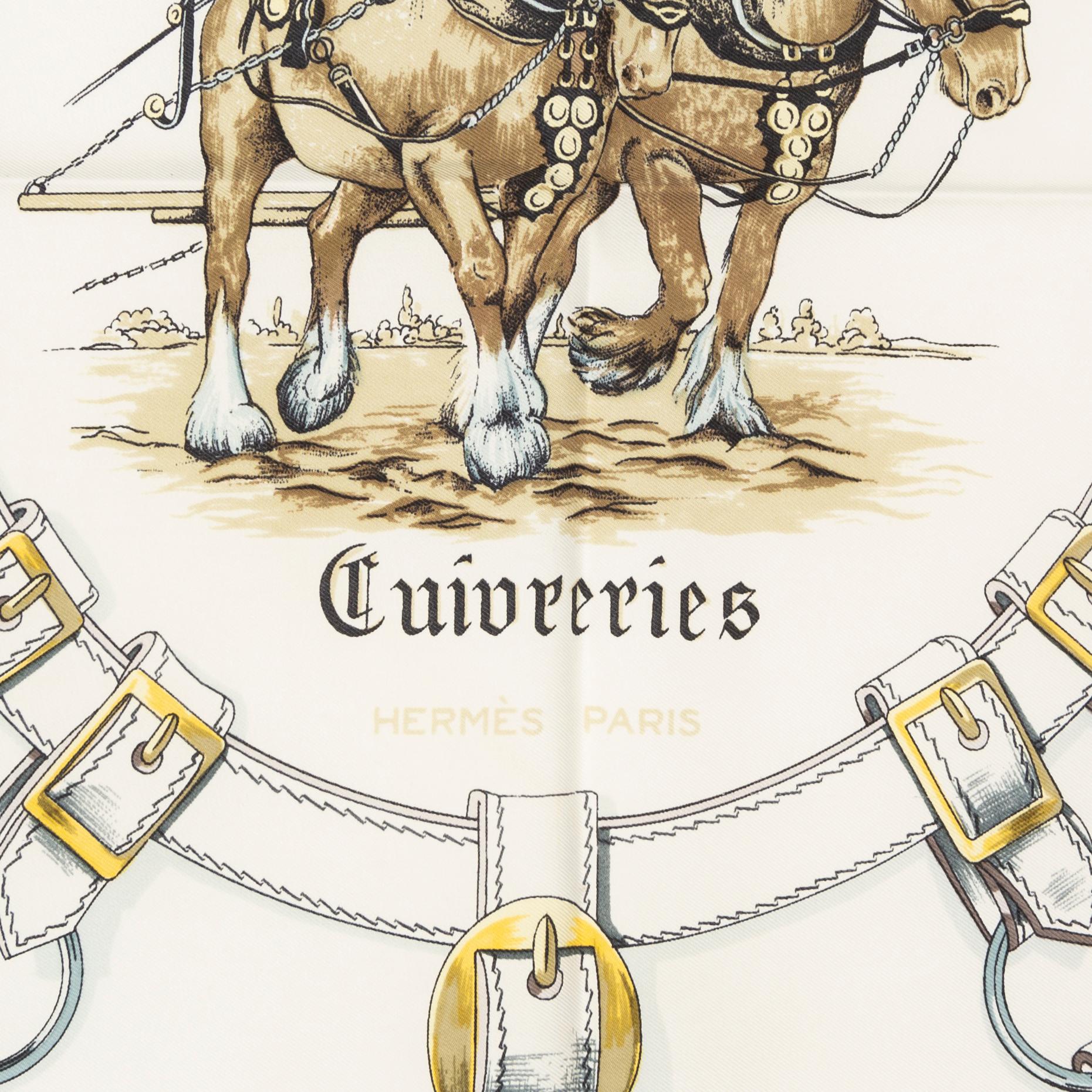 HERMÈS, scarf, "Cuivrerie", Françoise de La Perrière, original edition 1963.