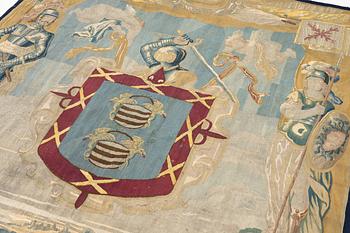 A Flemish armorial tapestry, c. 337 x 250 cm, 17th century.