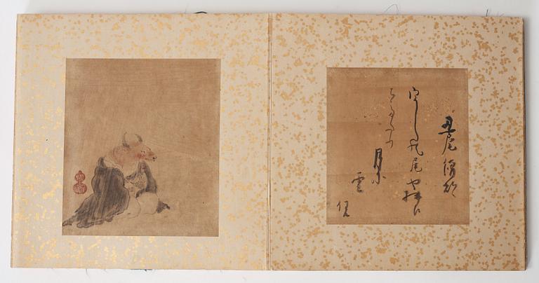 ALBUM, 12 målningar med kalligrafi. Japan, Meiji (1868-1912).