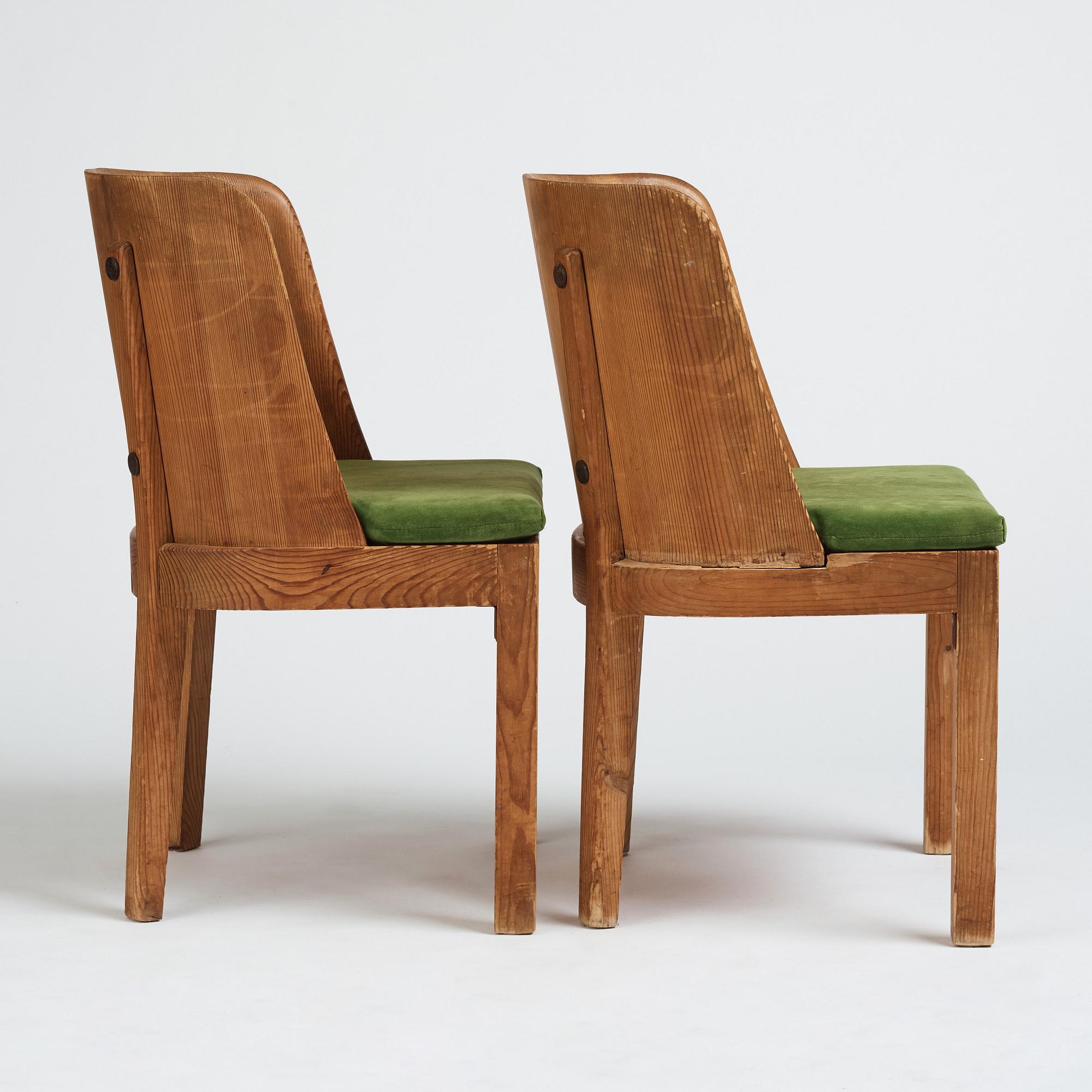 Axel Einar Hjorth, a pair of stained pine 'Lovö' chairs, Nordiska Kompaniet Sweden 1930s.