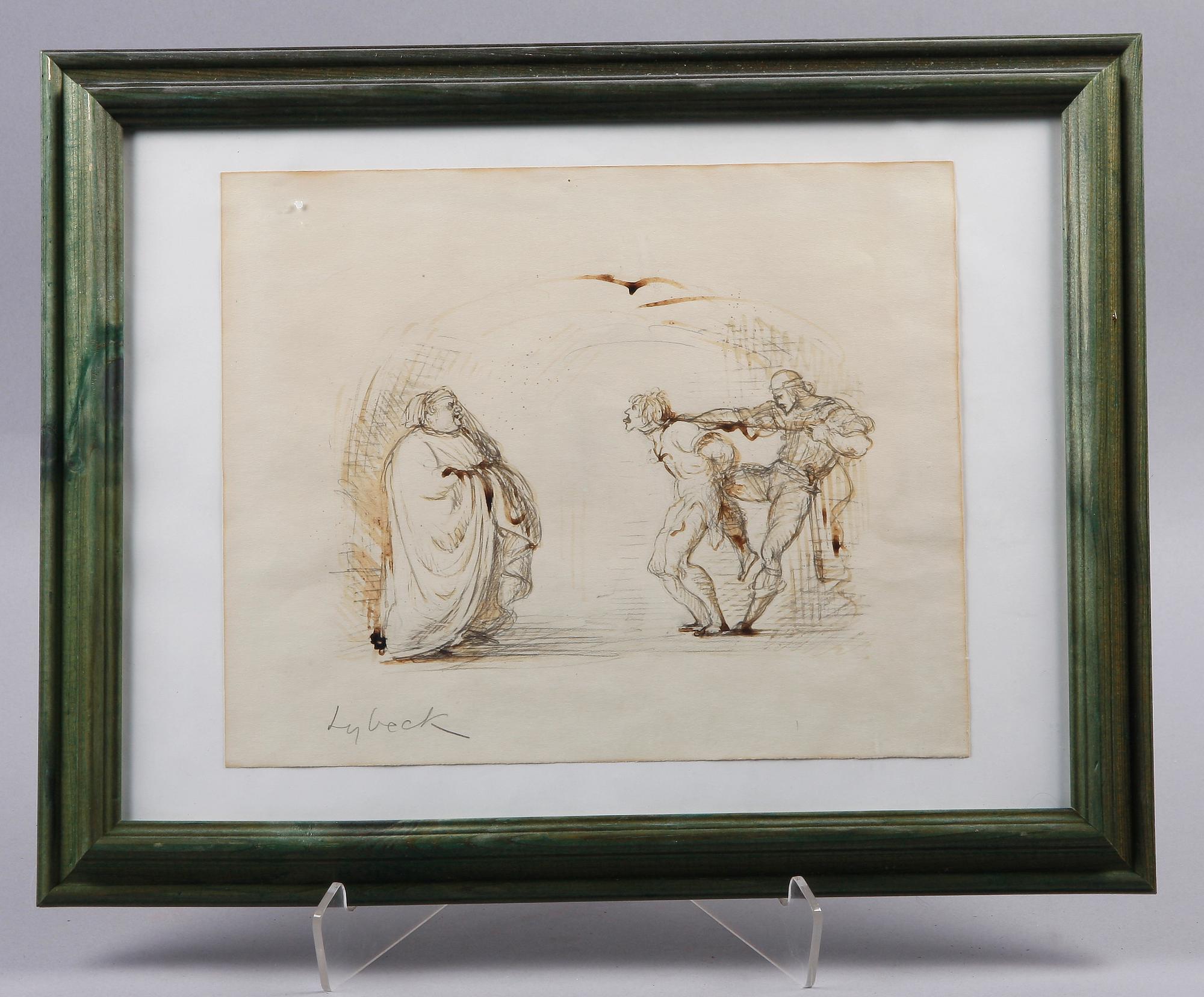 BERTIL LYBECK, blandteknik, sign. Dat 1918 enligt etikett á tergo.