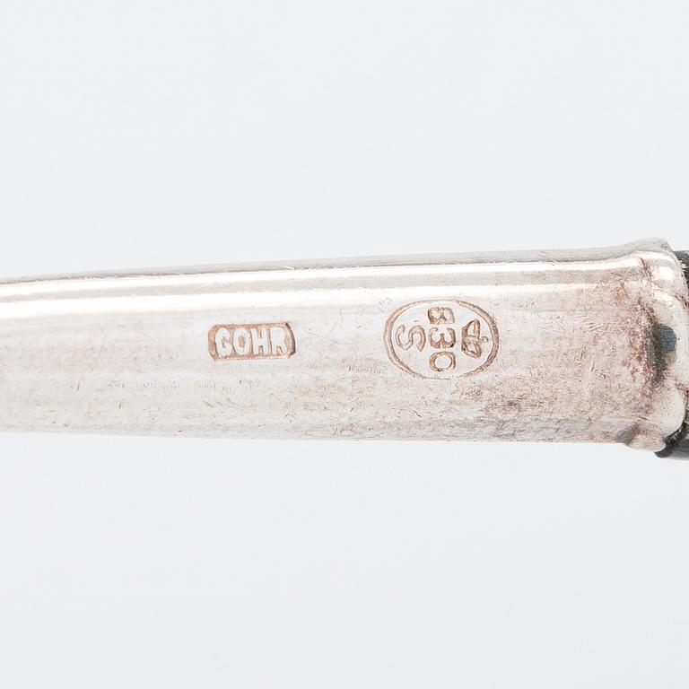 Cohr, tesil och ett par slevar för skirat smör, silver, Danmark, med svensk importstämpel. Kring 1940.
