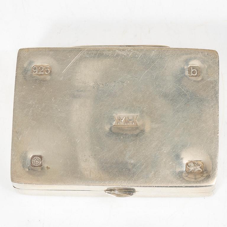 Six English silver boxes and a spectacle case for a chatelaine, silver, Birmingham and Sheffield.