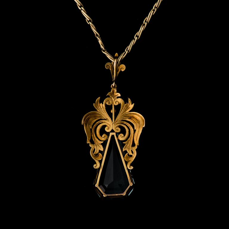 HÄNGE, fasettslipad akvamarin, 14K guld. 1940-tal.