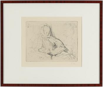 CARL LARSSON, etching, signed C.L. in pencil. Executed 1912. State 1. "Mumps (Esbjörn)".