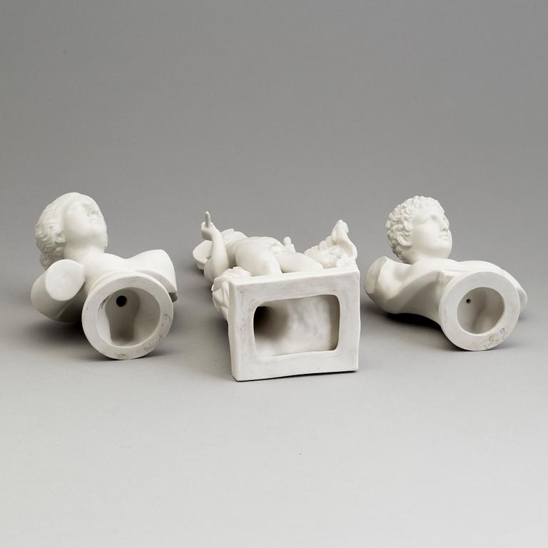 A PARIAN FIGURE AND A PAIR OF BUSTS, Gustafsberg ca 1900.