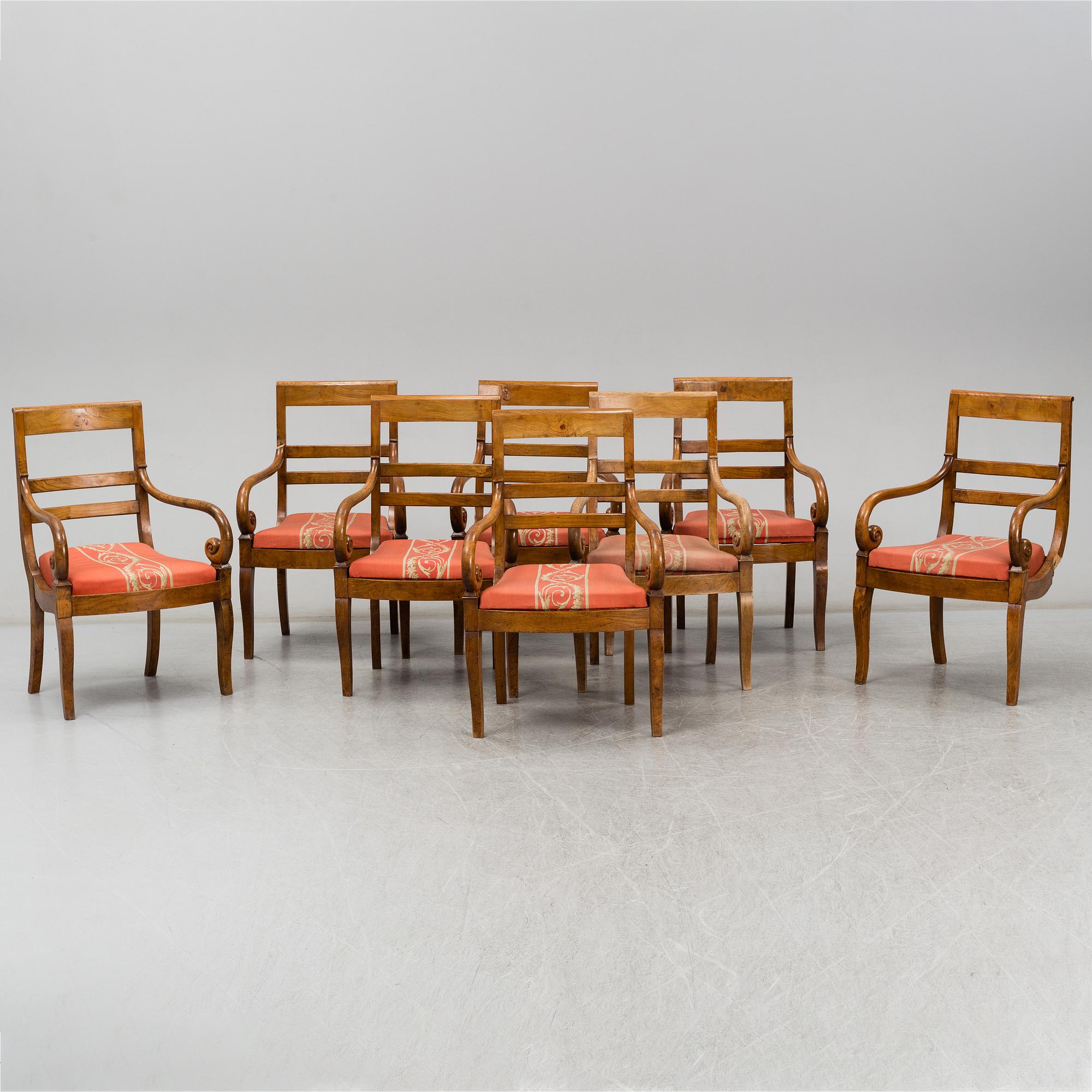 Eight Charles X armchairs, France, first half of the 19th century.