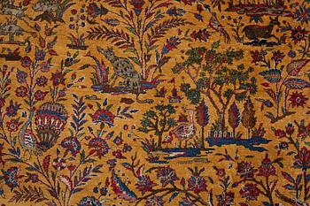 A carpet, a semi-antique silk Kashan figural, ca 309-310 x 204,5-207 cm.