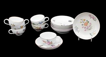 KOPPAR med FAT, 6 st, porslin, Meissen, Marcolinis period (1774-1815).
