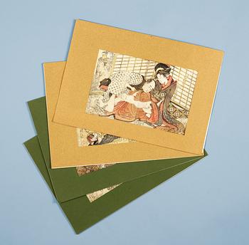 1352. Utamaro, Four woodblock prints, Shunga, circa 1790-1805.
