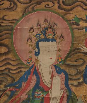 Two Chinese scroll paintings of Heavenly and Earthly Deities from the Water-Land Ritual, late Qing dynasty.