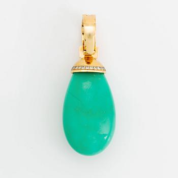 Acchinelli pendant in 18K gold with a drop of chrysoprase and round brilliant-cut diamonds.