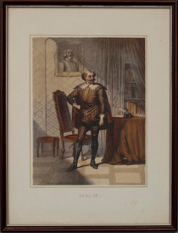 LITOGRAFIER 6 st, 1800-tal, kungaporträtt.