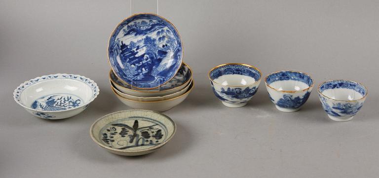 PARTI PORSLIN, 9 delar, Kina, 1700/1800-tal.