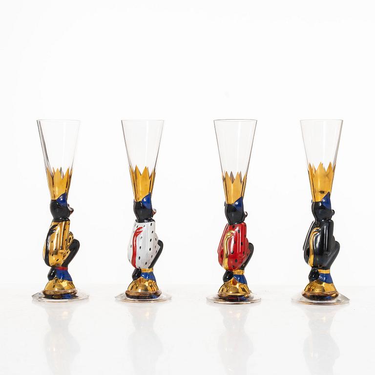 Gunnar Cyrén, snapsglas, 8 st, sk djävulsglas, ur Nobel-servisen, Orrefors.