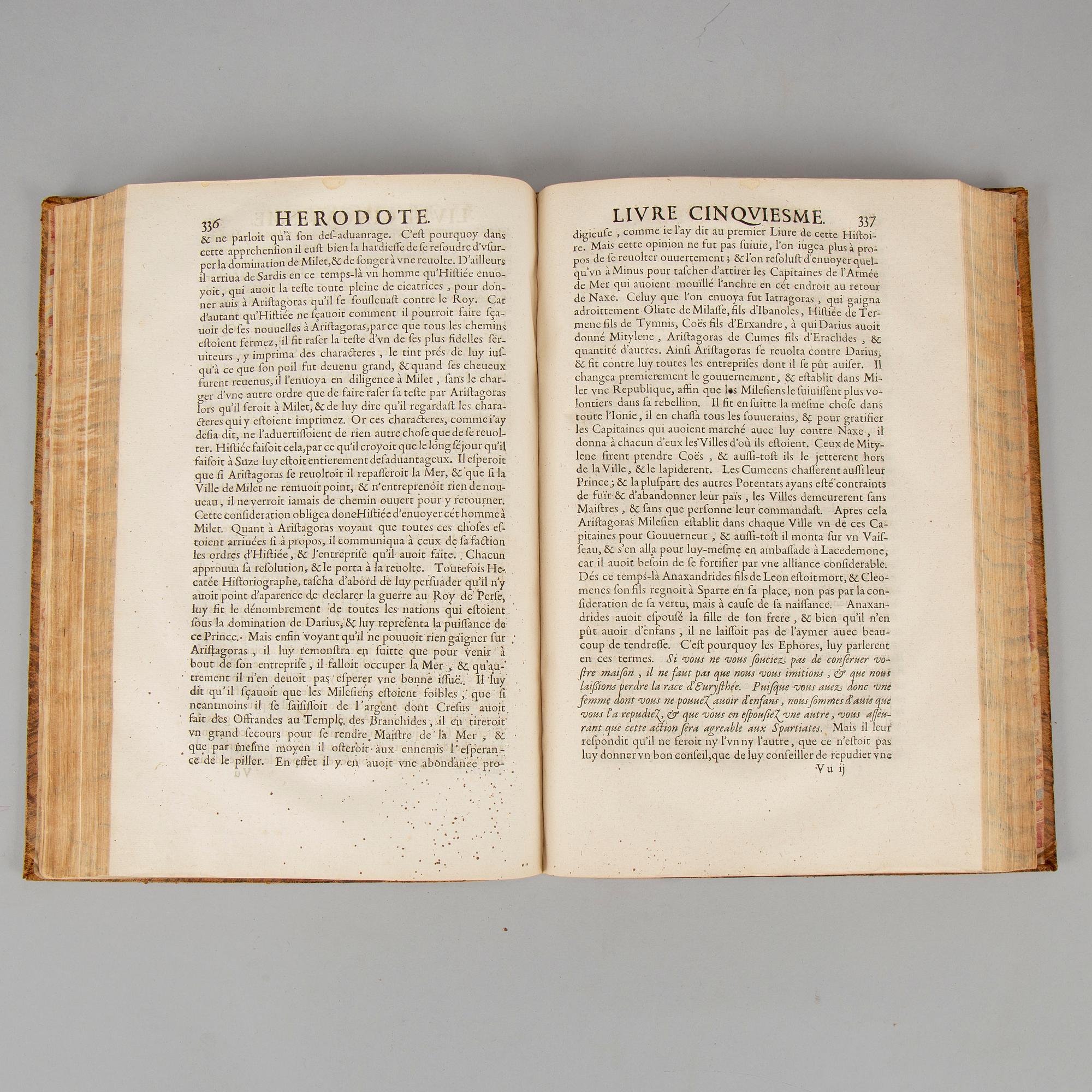 French edition of Herodotos, 1645, provenance: Säfstaholm castle.