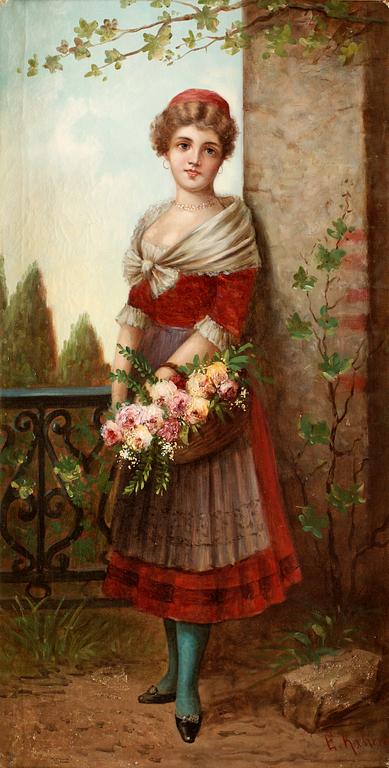 Girl with basket of flowers.