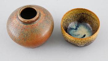 Unique stoneware cup and vase by CARL-HARRY STÅLHANE, Rörstrand, signed, third quarter of the 20th century.