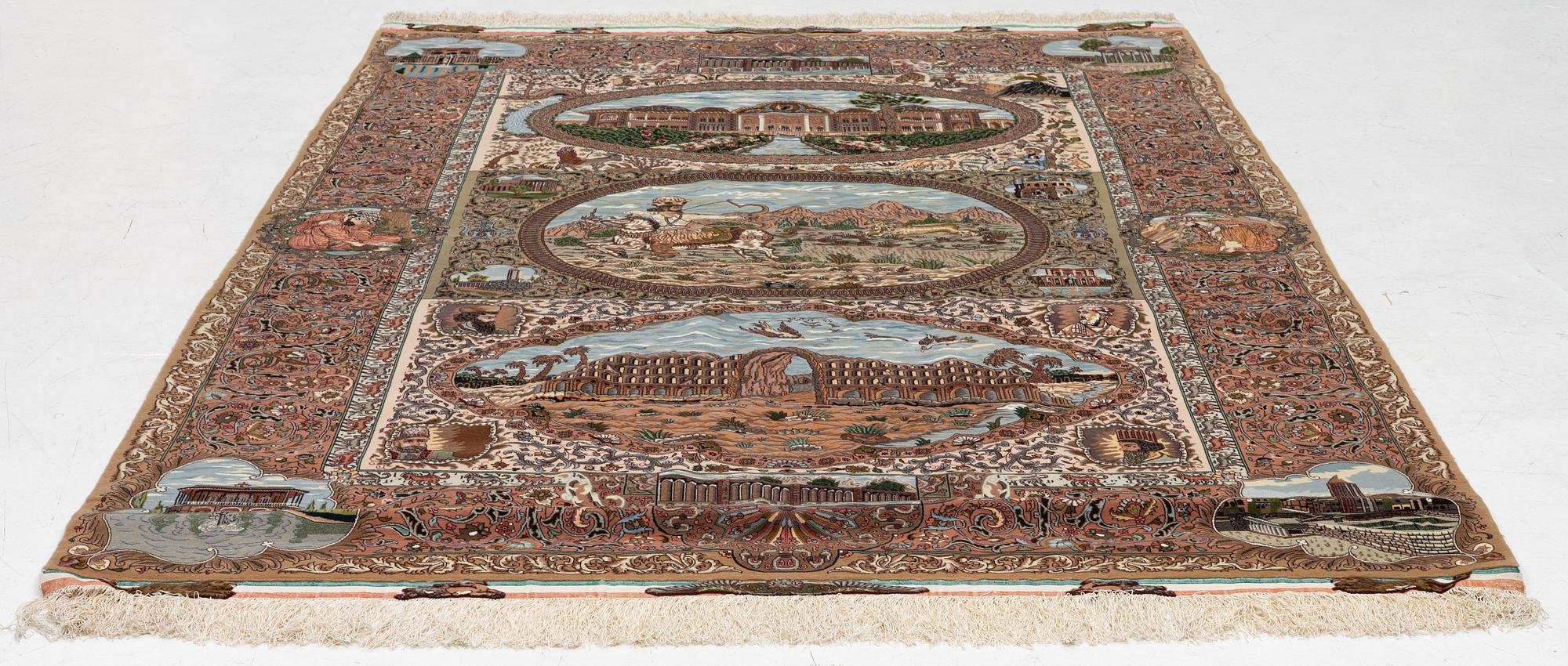 Matta, Täbriz, figural. ca 177 x. 241 cm.