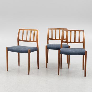 Niels Møller, three chairs, model 83, J.L. Møllers Møbelfabrik, Denmark, 1960's.