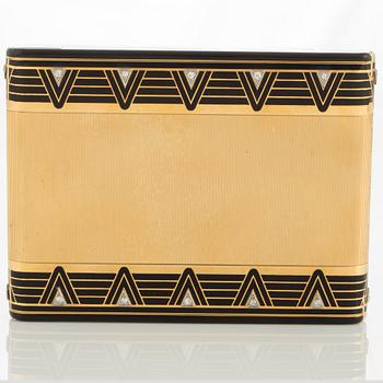 Cartier Art Deco cigarettetui 18K guld med svart emalj och åttkantslipade diamanter.