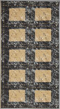 "Soft sand", plicerat tygtryck, ca 241 x 129 cm (samt 49-50 cm omvikt på baksidan).