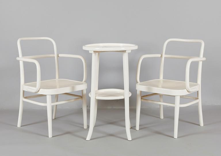 KARMSTOLAR OCH BORD, 3 delar, Josef Hoffmann, Thonet, 1900-talets första hälft.