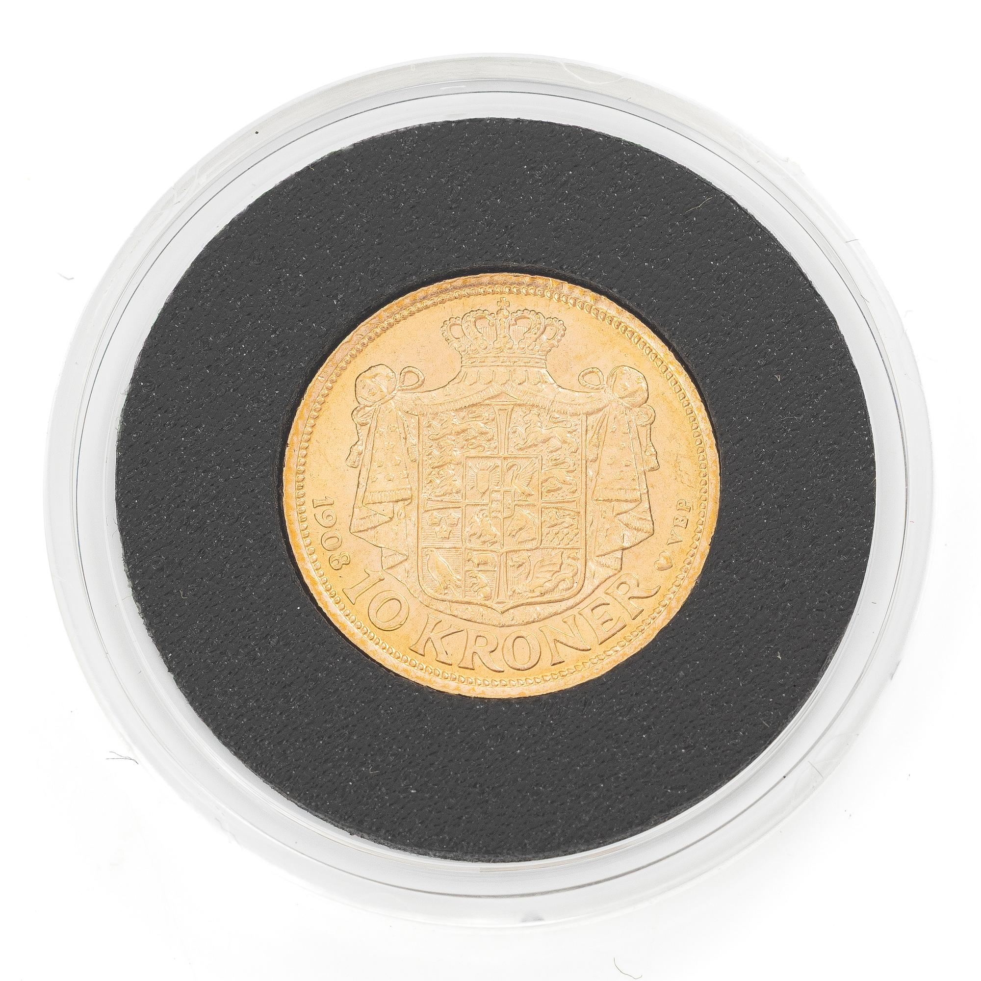 Guldmynt, Danmark, Frederik VIII, 10 kroner, 1908.