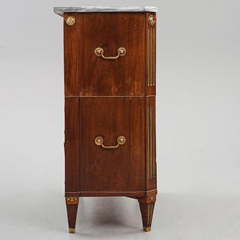 A late Gustavian mahogany and bleu turquin secretaire, Stockholm, late 18th century.