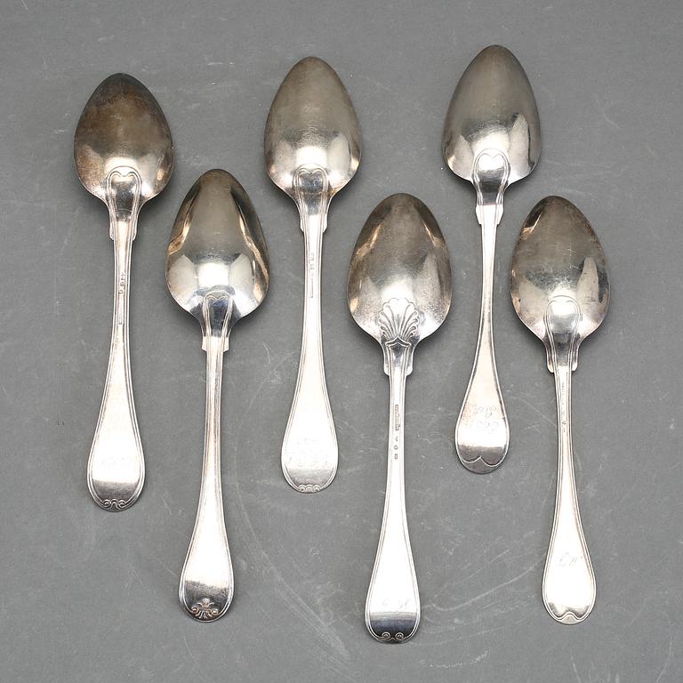 MATSKEDAR, 6 st, silver, bl.a Gustaf Möllenborg, Stockholm, 1831. Total vikt ca 335 gram.