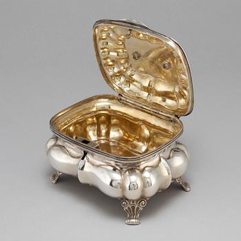 A Russian 19th century parcel-gilt silver sugar-casket, unidentified makers mark, possibly Pskov 1863.