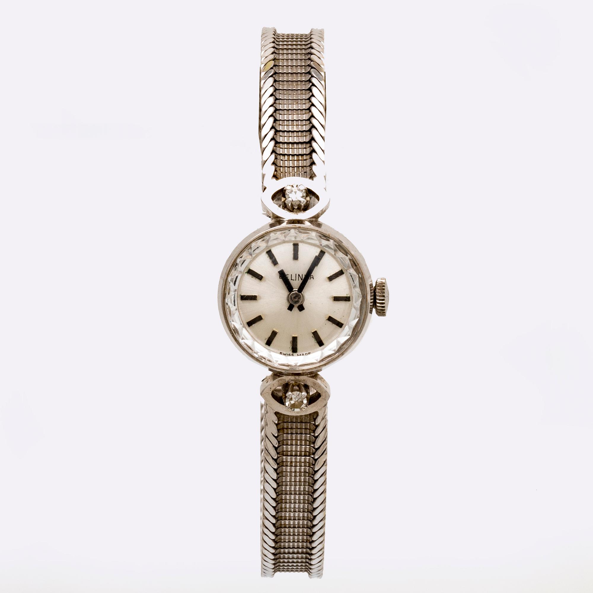 Wrietwatch Belina, 18K whitegold 2 single-cut diamonds, 15 mm, manual.