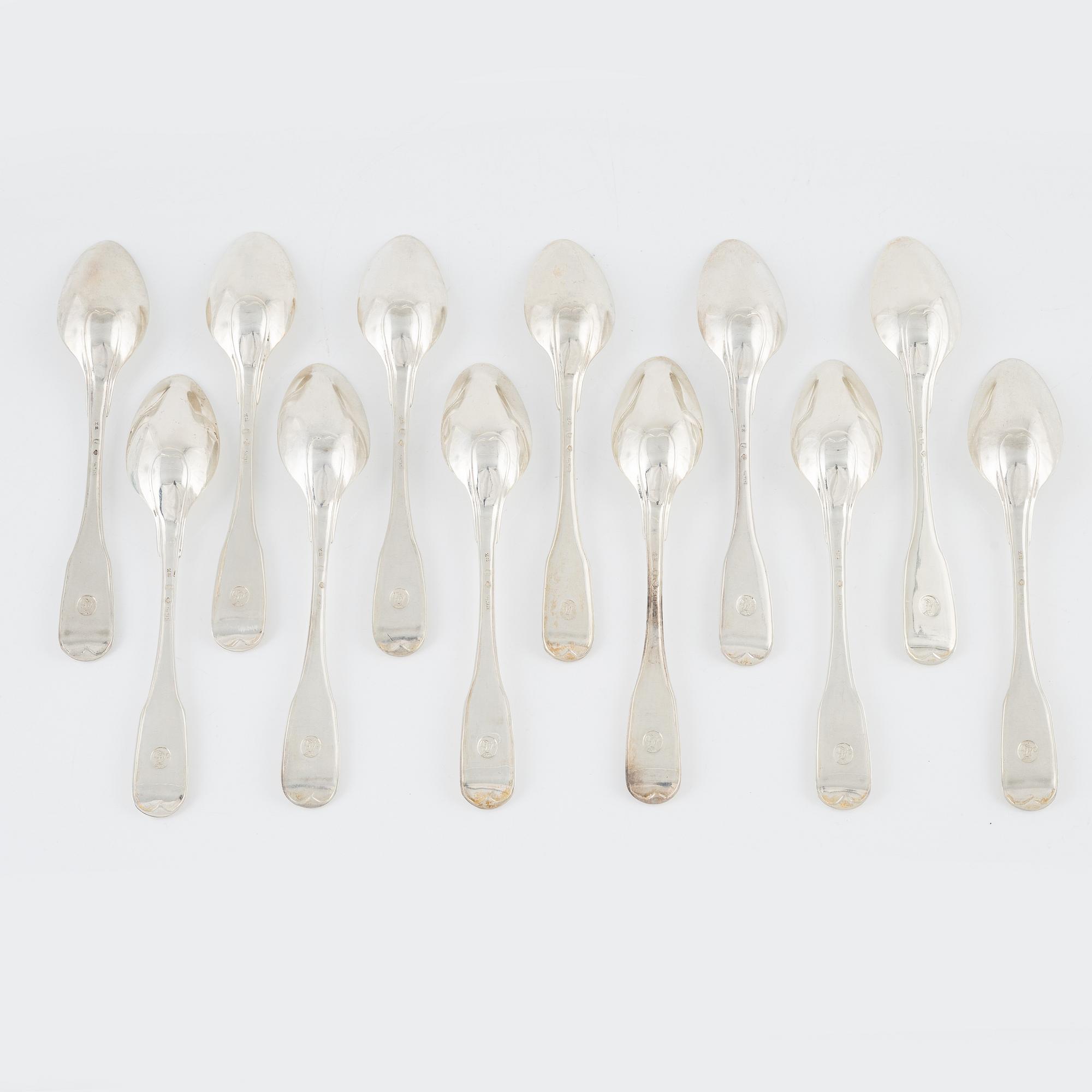 Twelve silver spoons, Carl Magnus Ryberg, Stockholm, 1806.