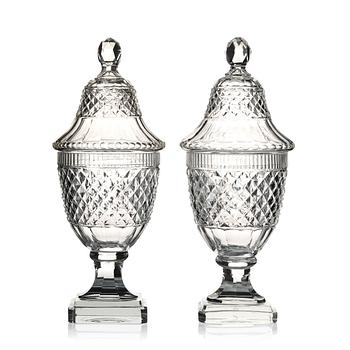 408. A set of two cut glass jars with covers, Anglo/Irish, 19th Century.