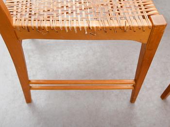 A set of six Erik Chambert 'Poem' birch and rattan dining chairs, Chambert's, Norrköping, Sweden, probably 1950's.