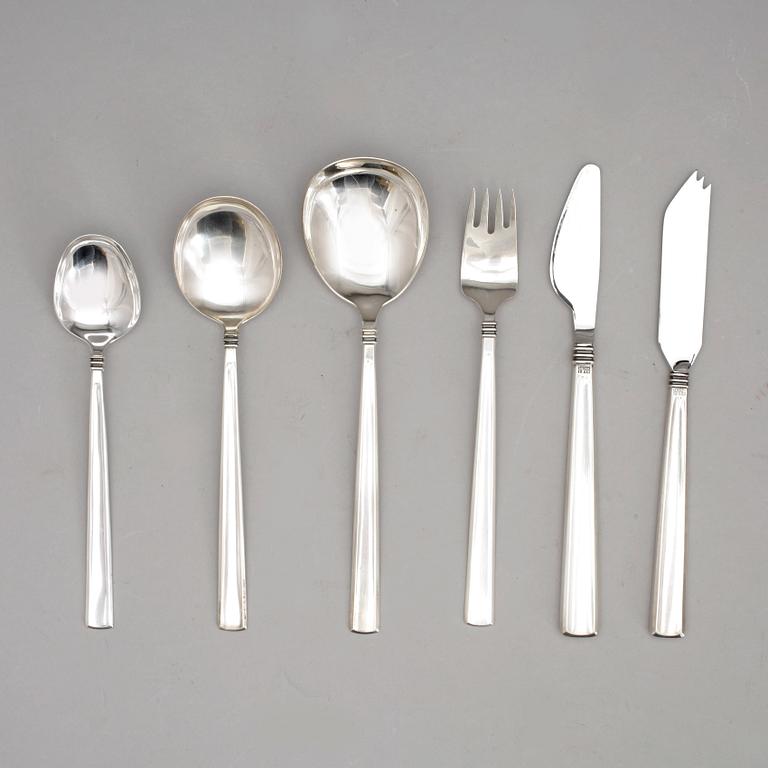 BESTICKSSERVISDELAR, silver, 36 delar, Mema, modell "Paris", design: Claes E Giertta, tot vikt, ca1240 gram inkl knivar.