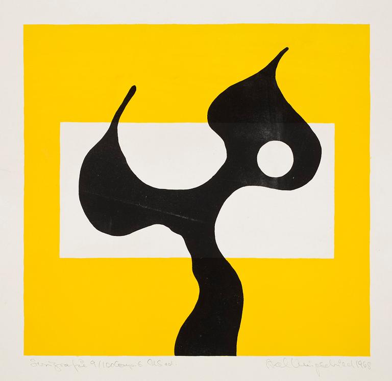 AXEL KNIPSCHILD, en serigrafi samt en blandteknik möjligen Knipschild, en signerad och daterad -68, numrerad 9/100.