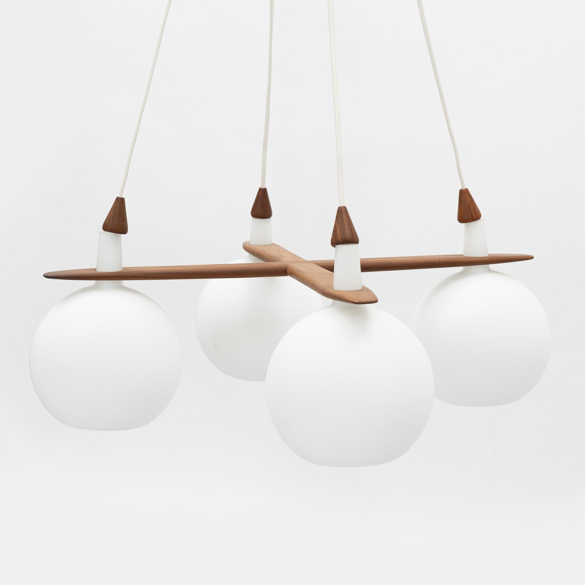 Uno & Östen Kristiansson, a teak and glass ceiling light, Luxus, Vittsjö.