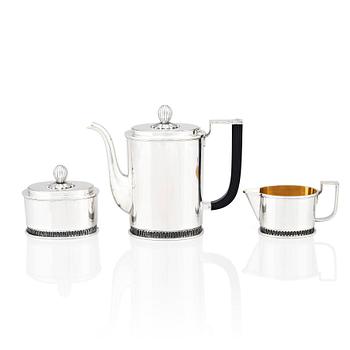 572. Carl Fredrik Carlman, a set of three pcs coffee service Stockholm 1947, silver.