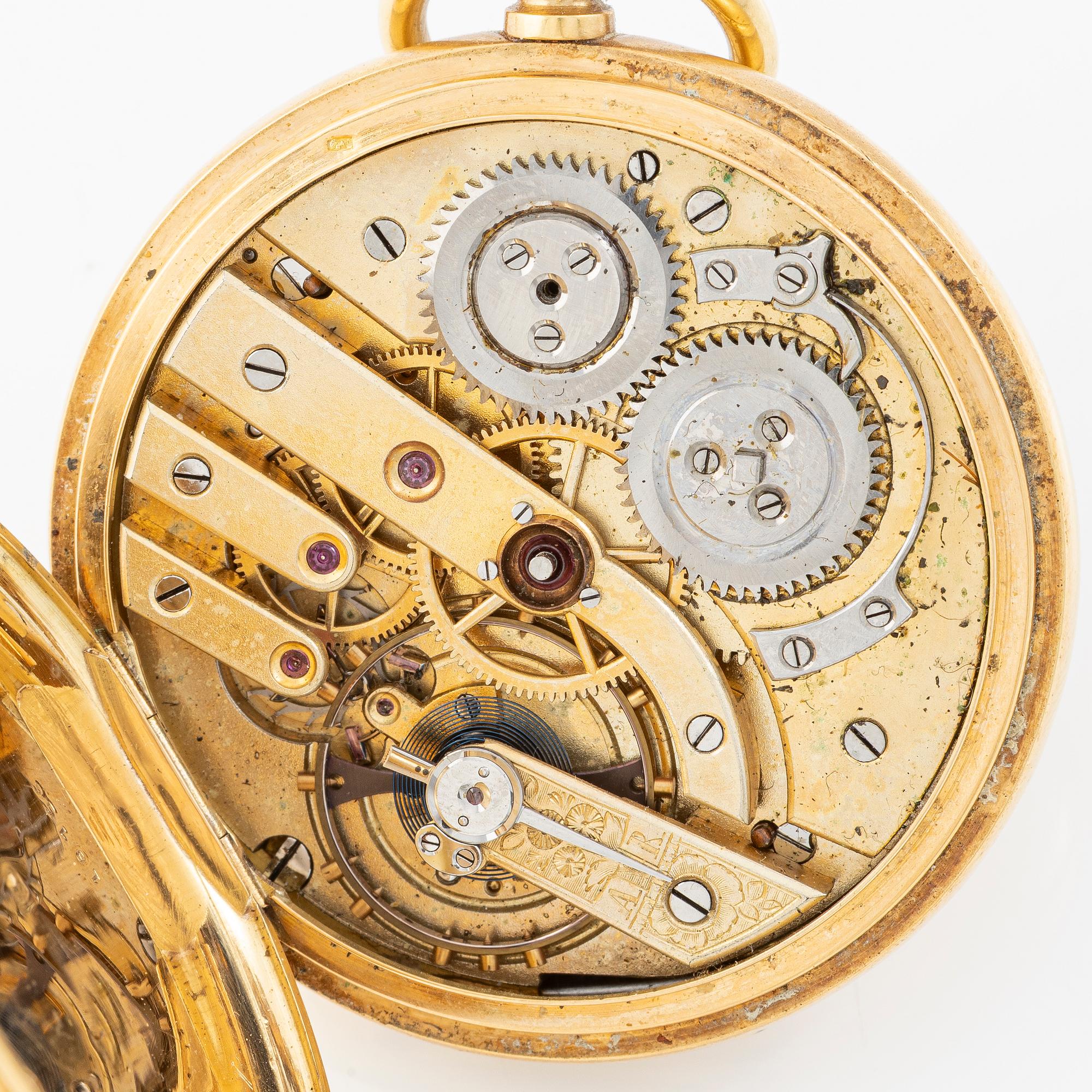 Pocket watch, hunter, 18K gold, 50 mm.
