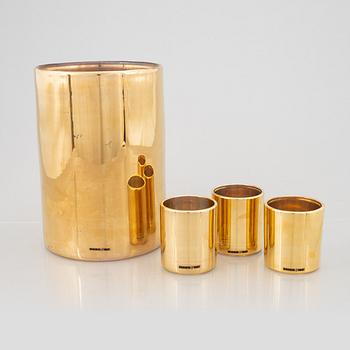 Magnus Skogsberg & Mimmi Smart, three candle holders and a vase, 'Hurricane Gold', Skogsberg & Smart.