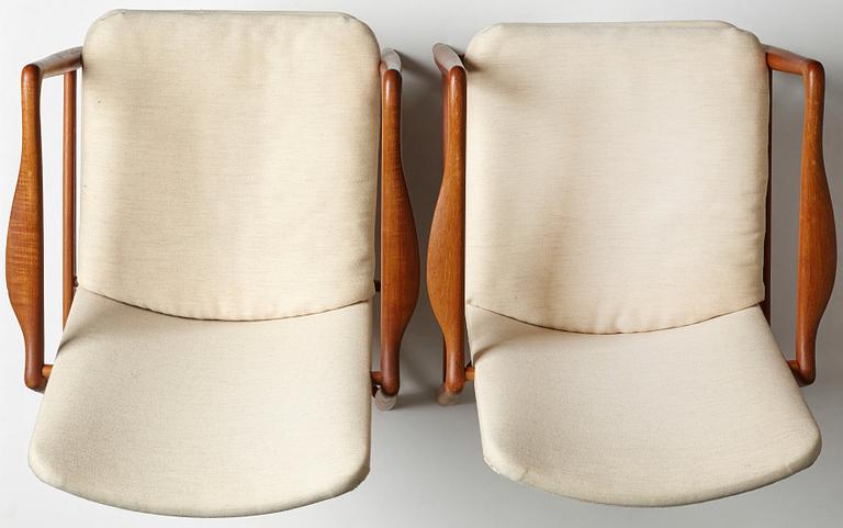 Finn Juhl, a pair of "Bo59" teak easy chairs, Bovirke Denmark, 1950-60's.