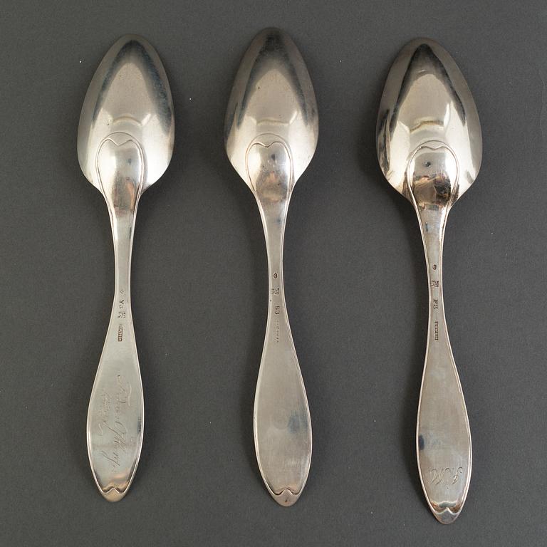 THREE SILVER TABLE SPOONS, Norrköping, first half of the 19th century. Weight ca 205 g.