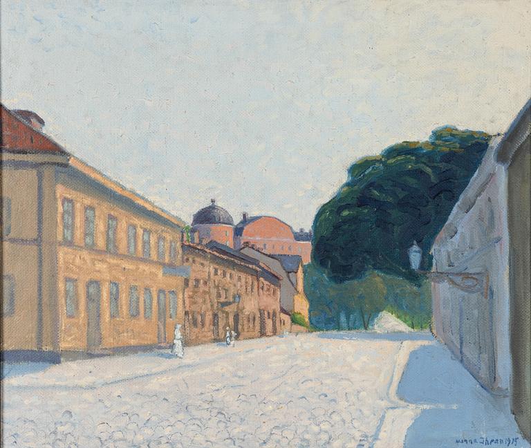 Manne Ihran, View from Övre Slottsgatan towards Uppsala Castle.