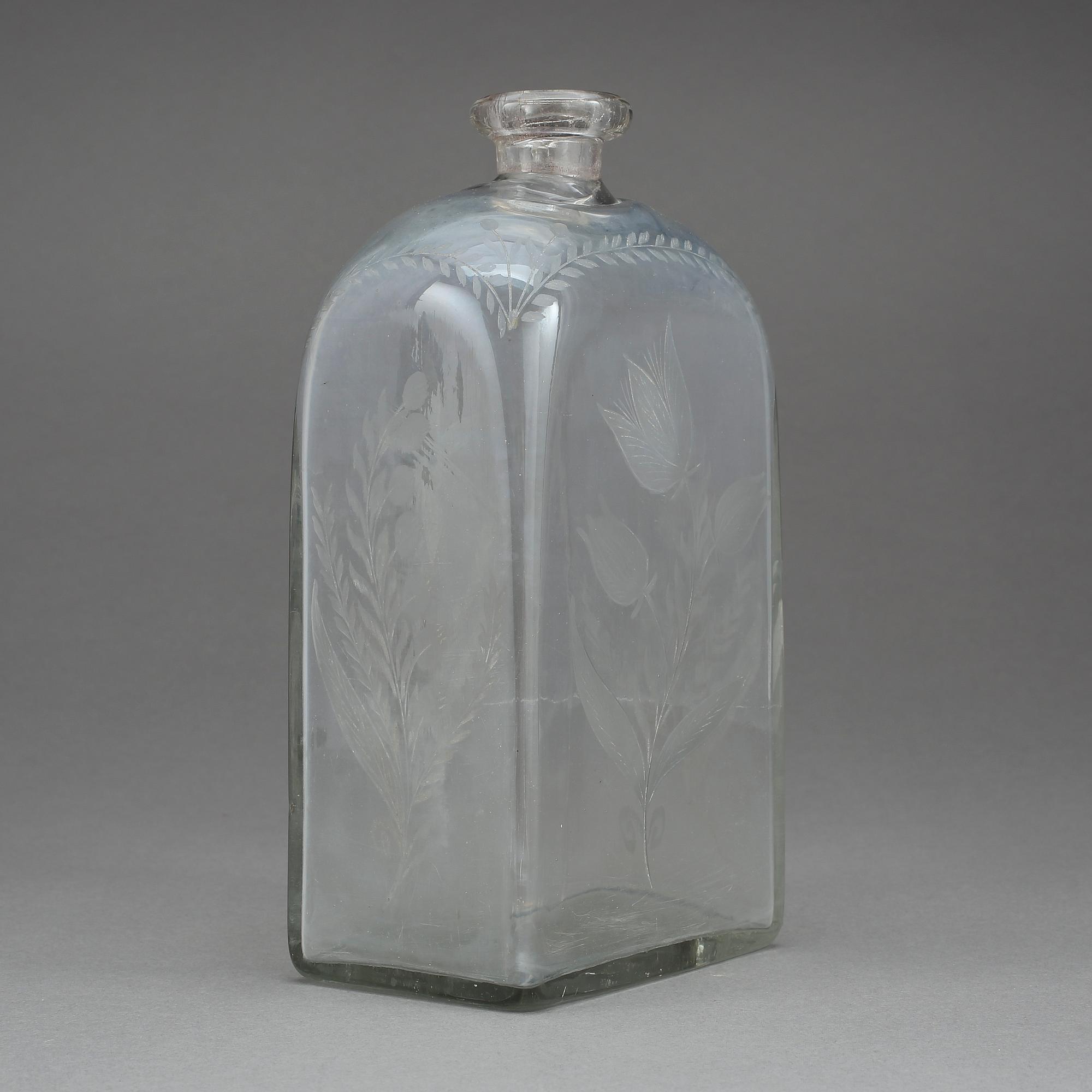BRÄNNVINSFLASKA, glas, 1800-tal.