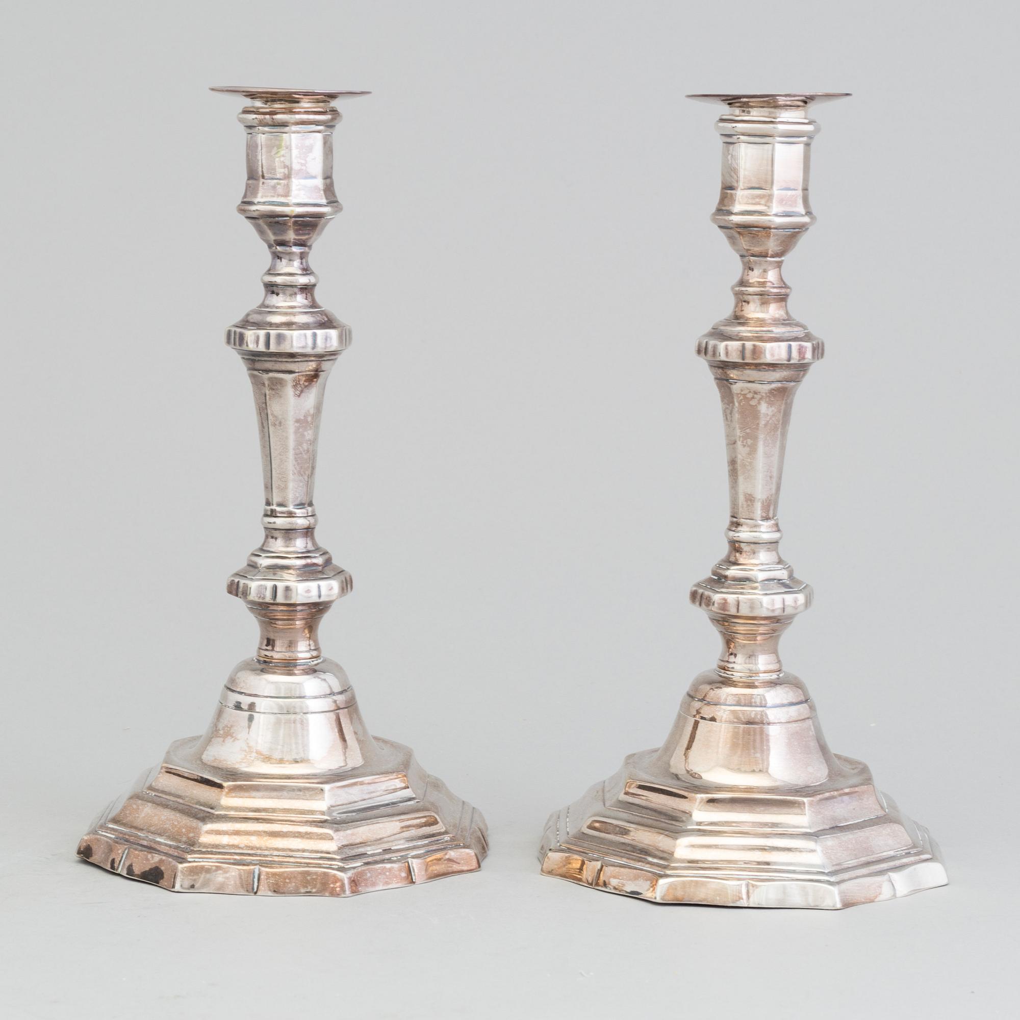 A pair of silver plated candlesticks, France, second half of the 18th century.