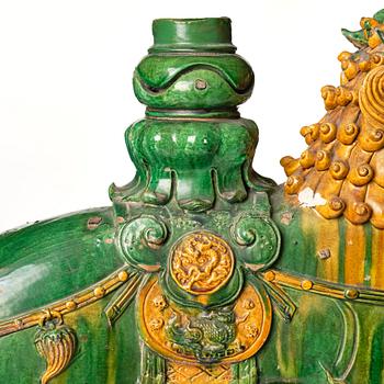A massive green and yellow glazed joss stick holder, Ming dynasty (1368-1644).